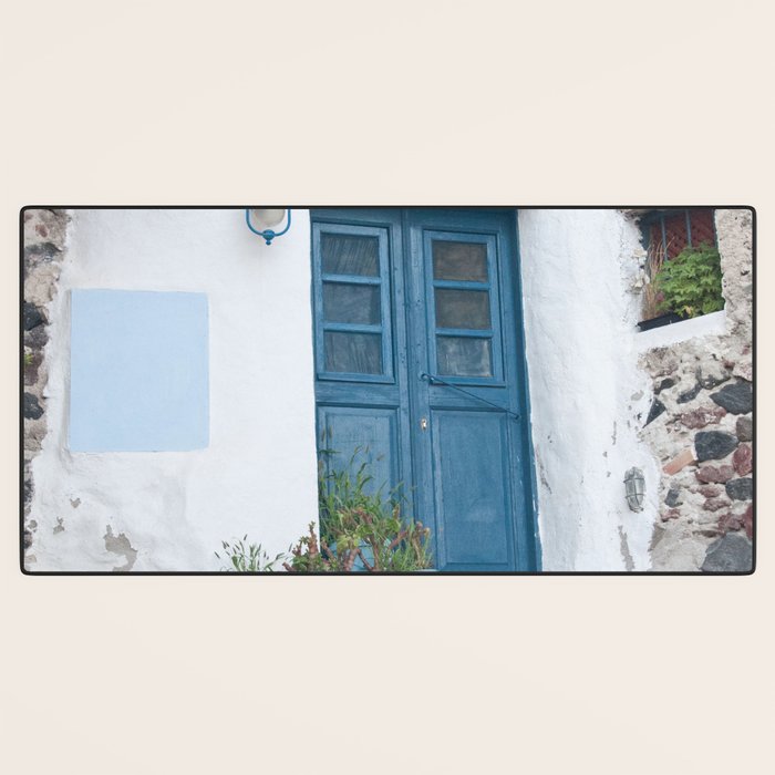 Santorini Oia Blue Door Dream #1 #minimal #wall #decor #art #society6 Desk Mat Gallery Image 3