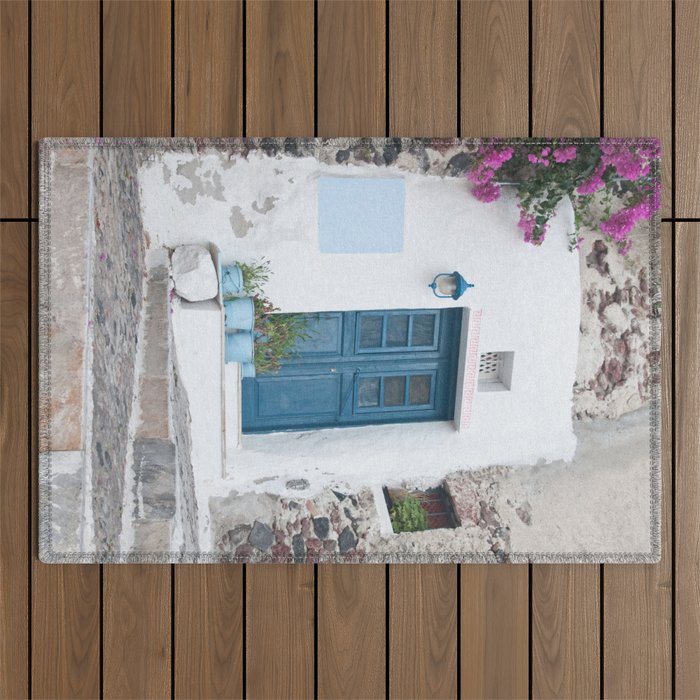 Santorini Oia Blue Door Dream #1 #minimal #wall #decor #art #society6 Outdoor Rug Gallery Image 1