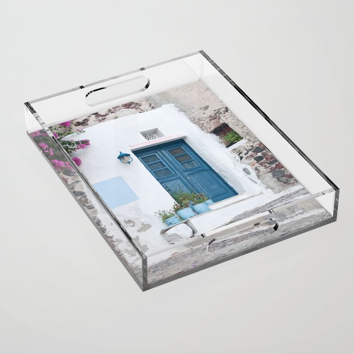 Santorini Oia Blue Door Dream #1 #minimal #wall #decor #art #society6 Acrylic Tray Gallery Image 1