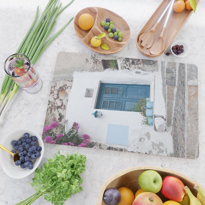 Santorini Oia Blue Door Dream #1 #minimal #wall #decor #art #society6 Cutting Board Gallery Image 2