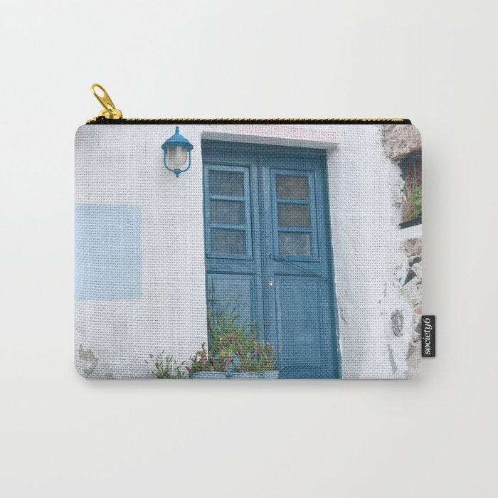 Santorini Oia Blue Door Dream #1 #minimal #wall #decor #art #society6 Carry All Pouch Gallery Image 1