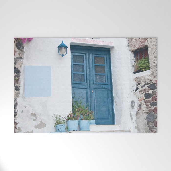 Santorini Oia Blue Door Dream #1 #minimal #wall #decor #art #society6 Welcome Mat Gallery Image 1