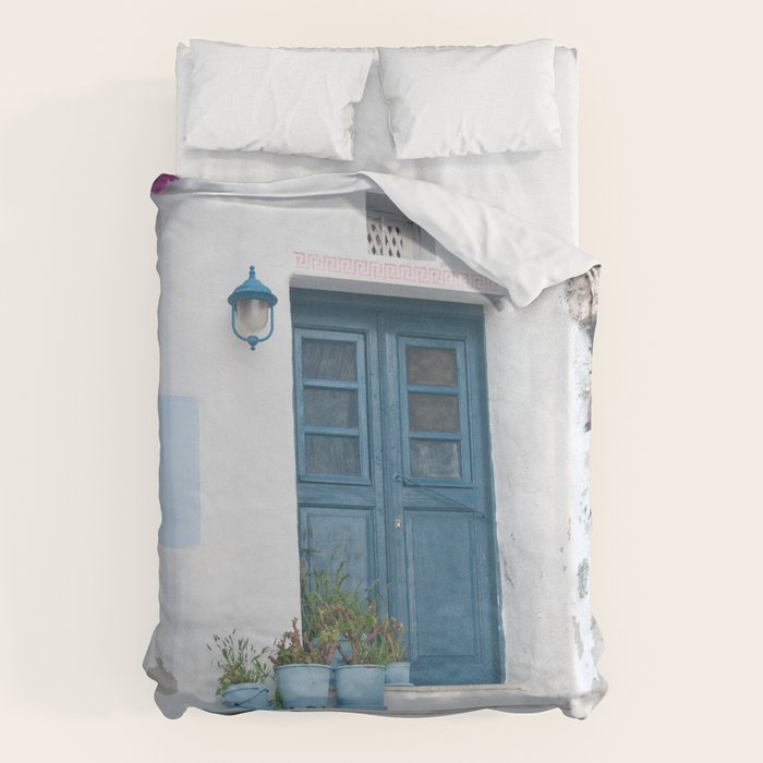 Santorini Oia Blue Door Dream #1 #minimal #wall #decor #art #society6 Duvet Cover Gallery Image 6