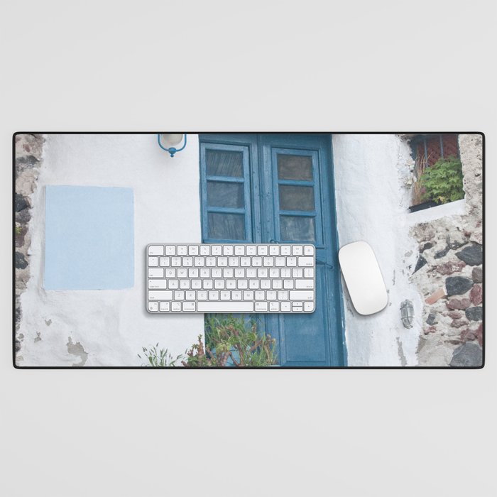 Santorini Oia Blue Door Dream #1 #minimal #wall #decor #art #society6 Desk Mat Gallery Image 1
