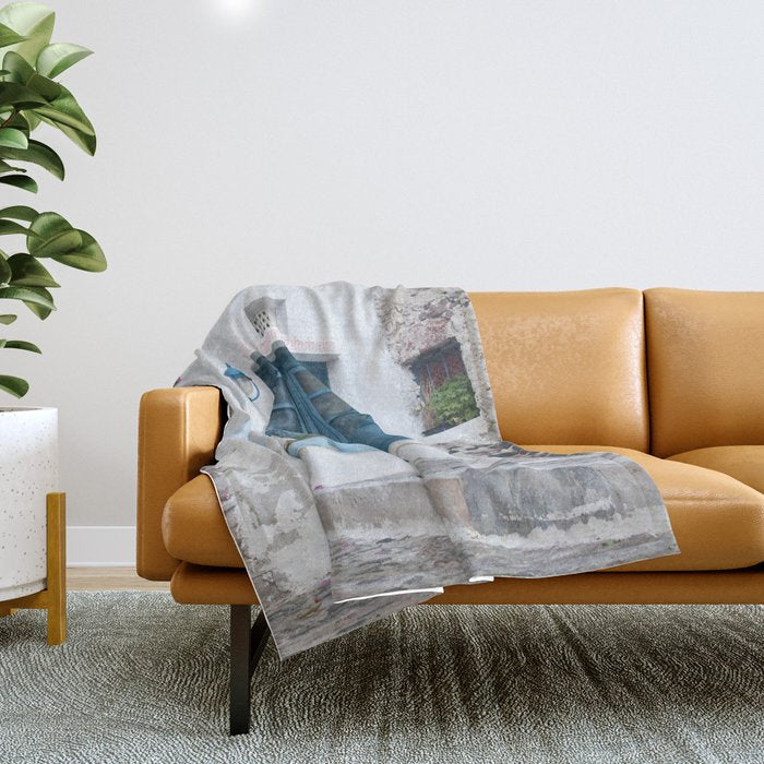 Santorini Oia Blue Door Dream #1 #minimal #wall #decor #art #society6 Throw Blanket Gallery Image 1