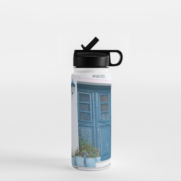Santorini Oia Blue Door Dream #1 #minimal #wall #decor #art #society6 Water Bottle Gallery Image 1