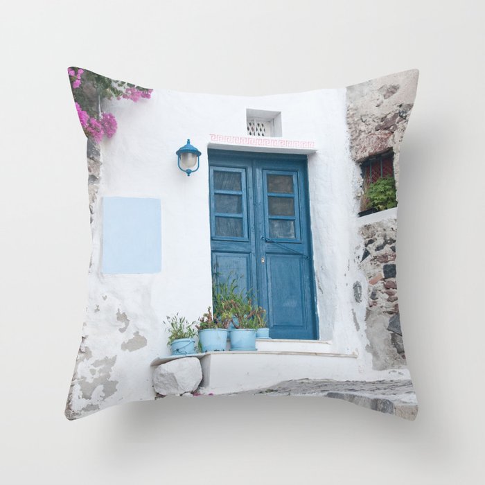 Santorini Oia Blue Door Dream #1 #minimal #wall #decor #art #society6 Throw Pillow Gallery Image 1