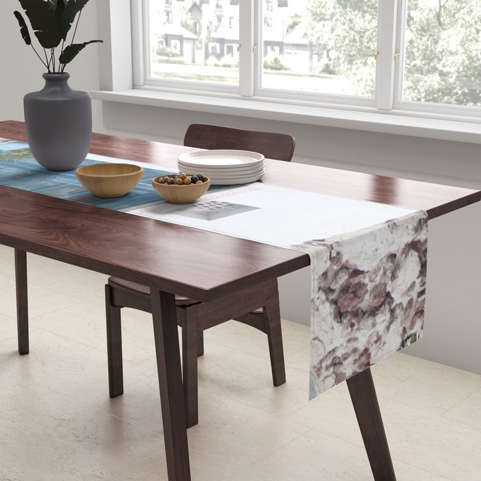 Santorini Oia Blue Door Dream #1 #minimal #wall #decor #art #society6 Table Runner Gallery Image 2