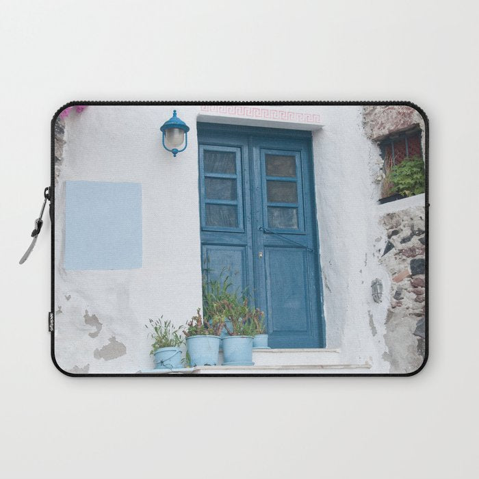 Santorini Oia Blue Door Dream #1 #minimal #wall #decor #art #society6 Laptop Sleeve Gallery Image 1