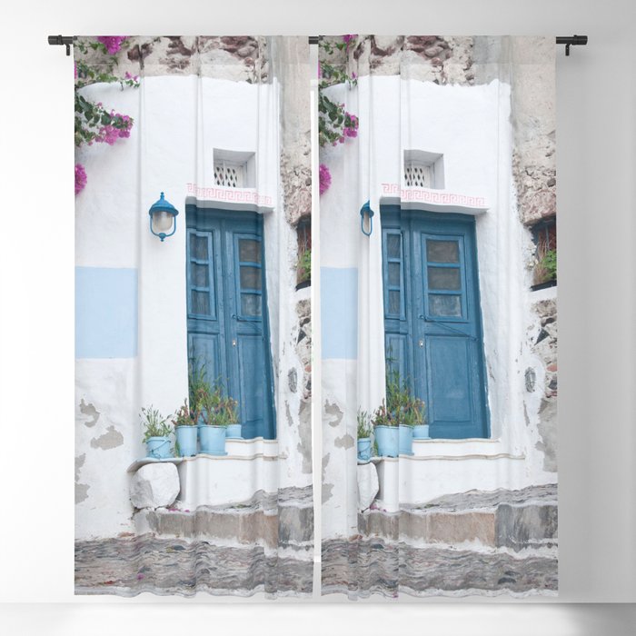 Santorini Oia Blue Door Dream #1 #minimal #wall #decor #art #society6 Window Curtain
