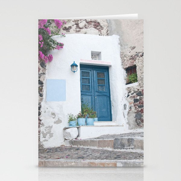 Santorini Oia Blue Door Dream #1 #minimal #wall #decor #art #society6 Stationery Card Gallery Image 1