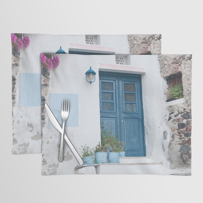 Santorini Oia Blue Door Dream #1 #minimal #wall #decor #art #society6 Placemat Gallery Image 1