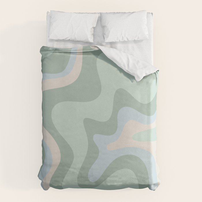 Retro Liquid Swirl Abstract Pattern Celadon Mint Green Baby Blue Beige  Duvet Cover Gallery Image 1