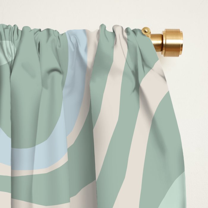 Retro Liquid Swirl Abstract Pattern Celadon Mint Green Baby Blue Beige  Window Curtain Gallery Image 2