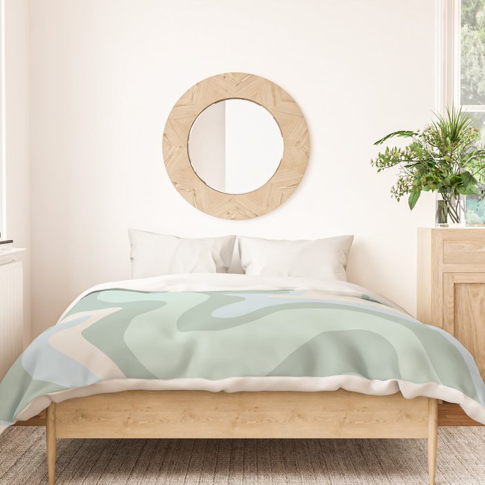 Retro Liquid Swirl Abstract Pattern Celadon Mint Green Baby Blue Beige  Duvet Cover Gallery Image 3