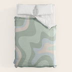 Retro Liquid Swirl Abstract Pattern Celadon Mint Green Baby Blue Beige  Duvet Cover Gallery Image 6