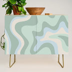 Retro Liquid Swirl Abstract Pattern Celadon Mint Green Baby Blue Beige  Credenza Gallery Image 1