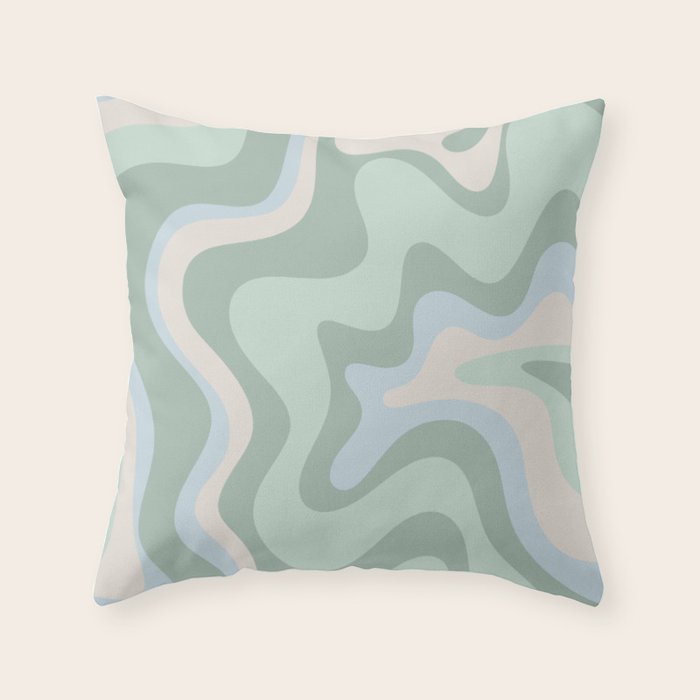Retro Liquid Swirl Abstract Pattern Celadon Mint Green Baby Blue Beige  Throw Pillow Gallery Image 2