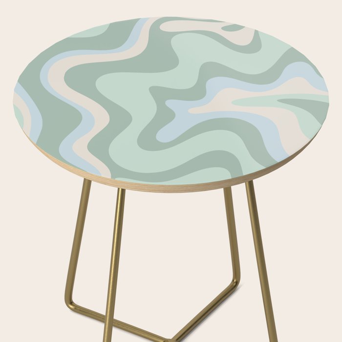 Retro Liquid Swirl Abstract Pattern Celadon Mint Green Baby Blue Beige  Side Table Gallery Image 2