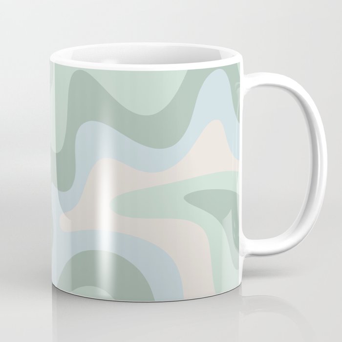 Retro Liquid Swirl Abstract Pattern Celadon Mint Green Baby Blue Beige  Coffee Mug Gallery Image 1
