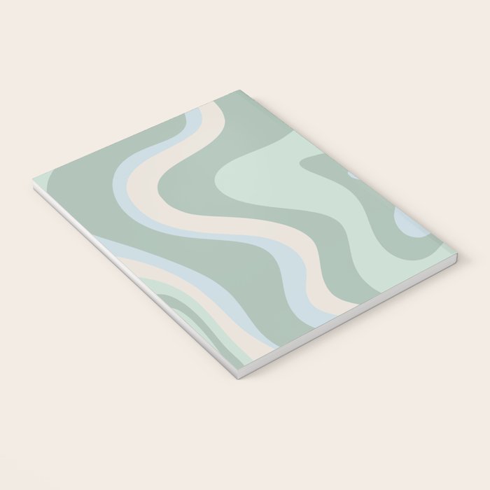 Retro Liquid Swirl Abstract Pattern Celadon Mint Green Baby Blue Beige  Notebook Gallery Image 3