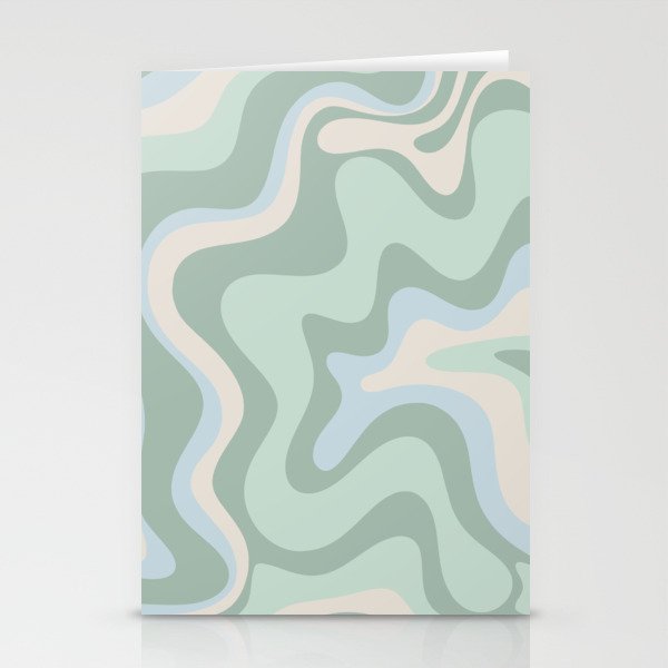 Retro Liquid Swirl Abstract Pattern Celadon Mint Green Baby Blue Beige  Stationery Card Gallery Image 2