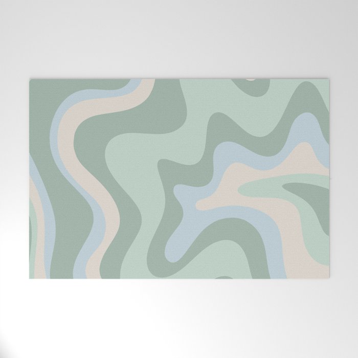 Retro Liquid Swirl Abstract Pattern Celadon Mint Green Baby Blue Beige  Welcome Mat Gallery Image 1
