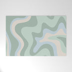 Retro Liquid Swirl Abstract Pattern Celadon Mint Green Baby Blue Beige  Welcome Mat Gallery Image 1