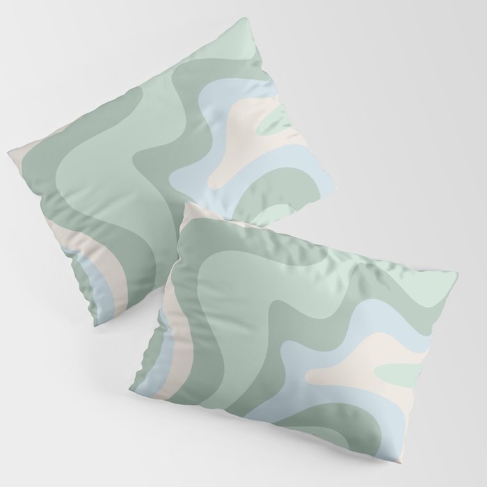 Retro Liquid Swirl Abstract Pattern Celadon Mint Green Baby Blue Beige  Pillow Sham Gallery Image 3