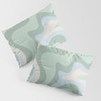Retro Liquid Swirl Abstract Pattern Celadon Mint Green Baby Blue Beige  Pillow Sham Gallery Image 3