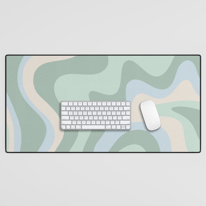 Retro Liquid Swirl Abstract Pattern Celadon Mint Green Baby Blue Beige  Desk Mat Gallery Image 1