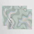 Retro Liquid Swirl Abstract Pattern Celadon Mint Green Baby Blue Beige  Placemat Gallery Image 1