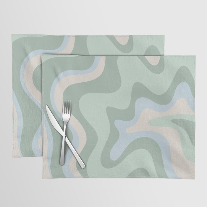 Retro Liquid Swirl Abstract Pattern Celadon Mint Green Baby Blue Beige  Placemat Gallery Image 1