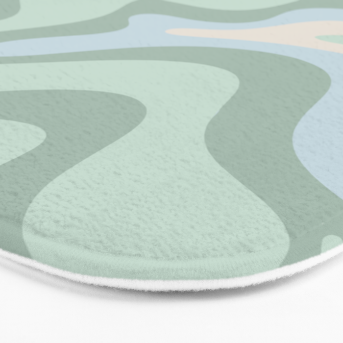 Retro Liquid Swirl Abstract Pattern Celadon Mint Green Baby Blue Beige  Bath Mat Gallery Image 3