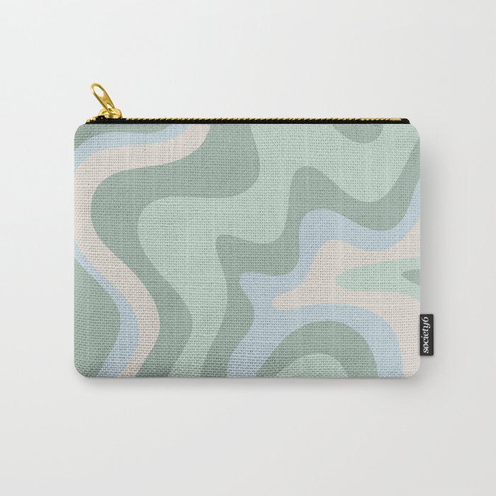 Retro Liquid Swirl Abstract Pattern Celadon Mint Green Baby Blue Beige  Carry All Pouch Gallery Image 1
