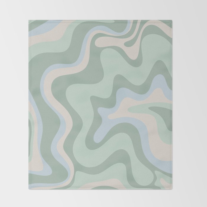 Retro Liquid Swirl Abstract Pattern Celadon Mint Green Baby Blue Beige  Throw Blanket Gallery Image 2