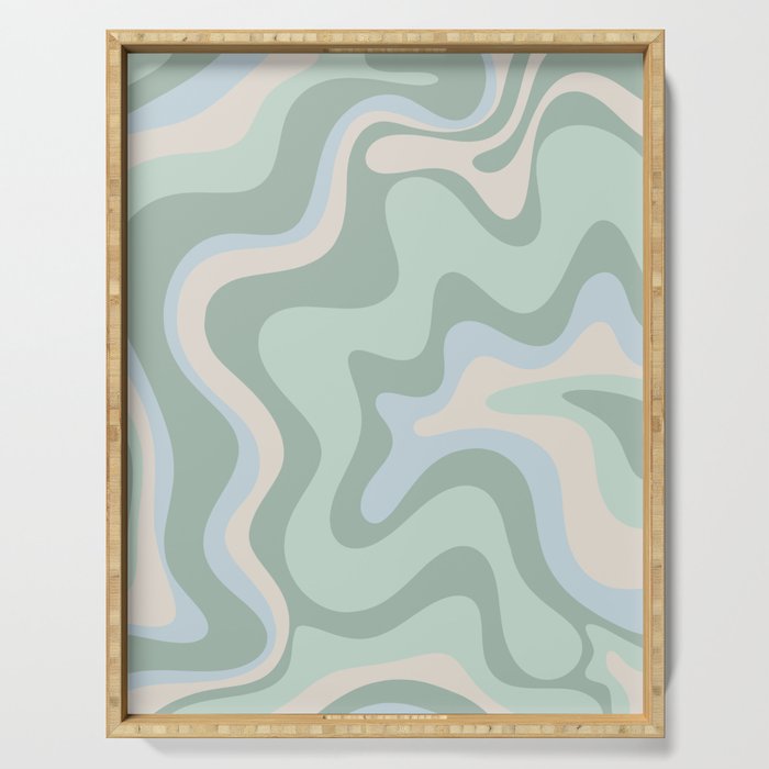 Retro Liquid Swirl Abstract Pattern Celadon Mint Green Baby Blue Beige  Serving Tray Gallery Image 1