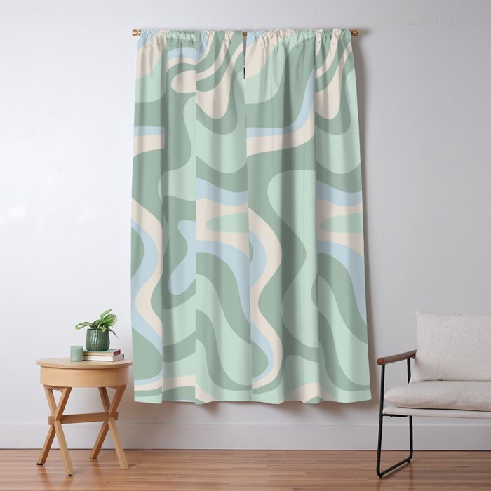 Retro Liquid Swirl Abstract Pattern Celadon Mint Green Baby Blue Beige  Window Curtain Gallery Image 5