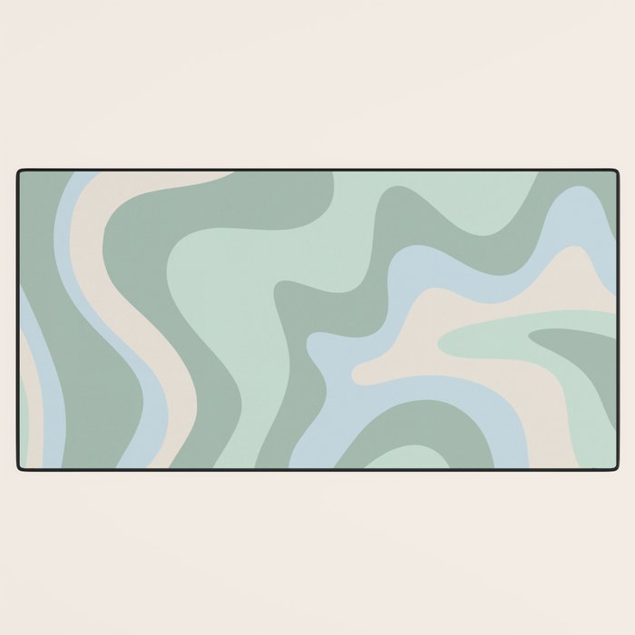 Retro Liquid Swirl Abstract Pattern Celadon Mint Green Baby Blue Beige  Desk Mat Gallery Image 3