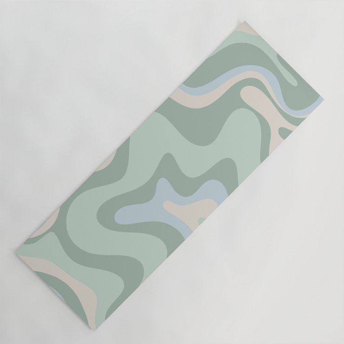 Retro Liquid Swirl Abstract Pattern Celadon Mint Green Baby Blue Beige  Yoga Mat Gallery Image 1