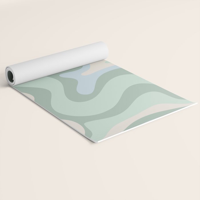 Retro Liquid Swirl Abstract Pattern Celadon Mint Green Baby Blue Beige  Yoga Mat Gallery Image 2