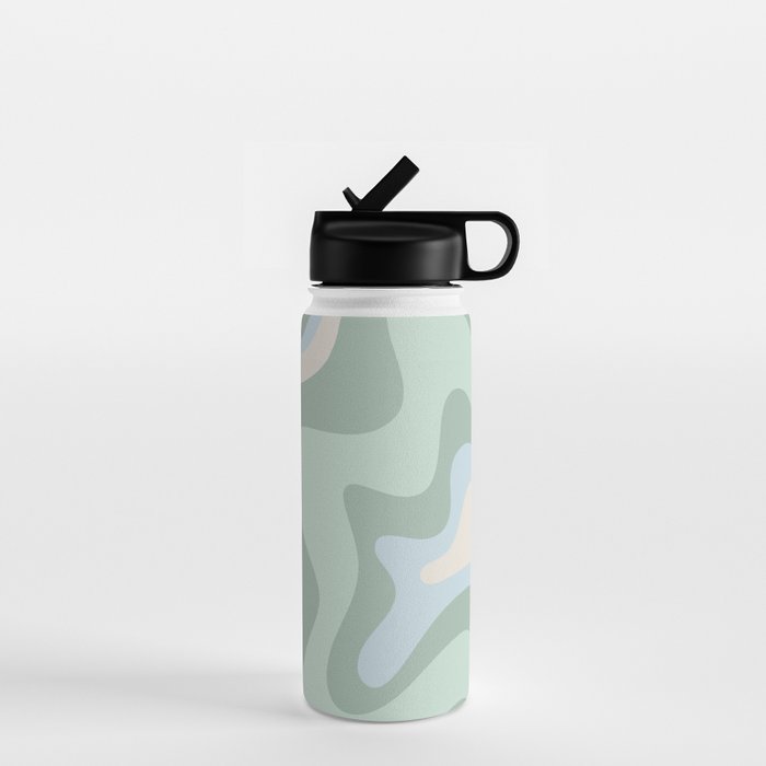 Retro Liquid Swirl Abstract Pattern Celadon Mint Green Baby Blue Beige  Water Bottle Gallery Image 1