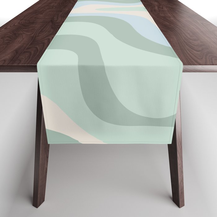 Retro Liquid Swirl Abstract Pattern Celadon Mint Green Baby Blue Beige  Table Runner Gallery Image 1