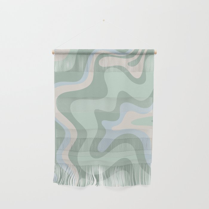 Retro Liquid Swirl Abstract Pattern Celadon Mint Green Baby Blue Beige  Wall Hanging Gallery Image 1