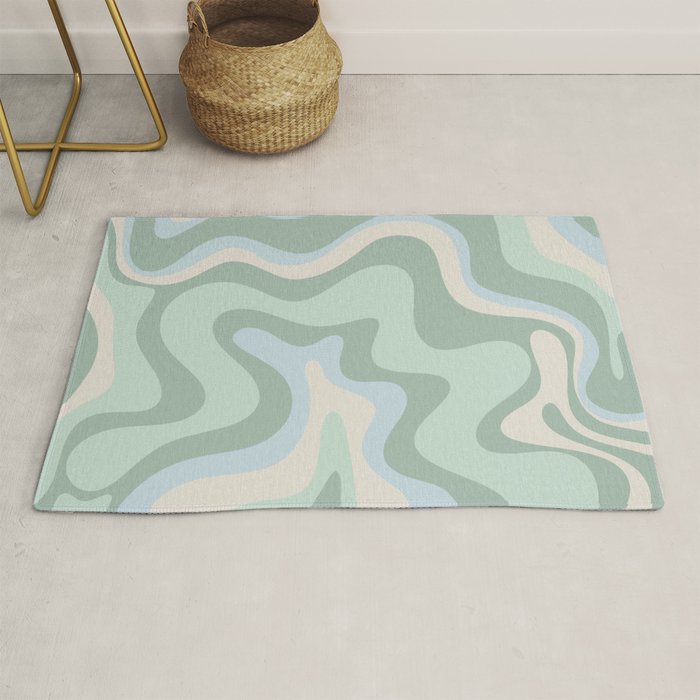Retro Liquid Swirl Abstract Pattern Celadon Mint Green Baby Blue Beige  Rug Gallery Image 1
