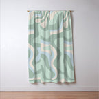 Retro Liquid Swirl Abstract Pattern Celadon Mint Green Baby Blue Beige  Window Curtain Gallery Image 3