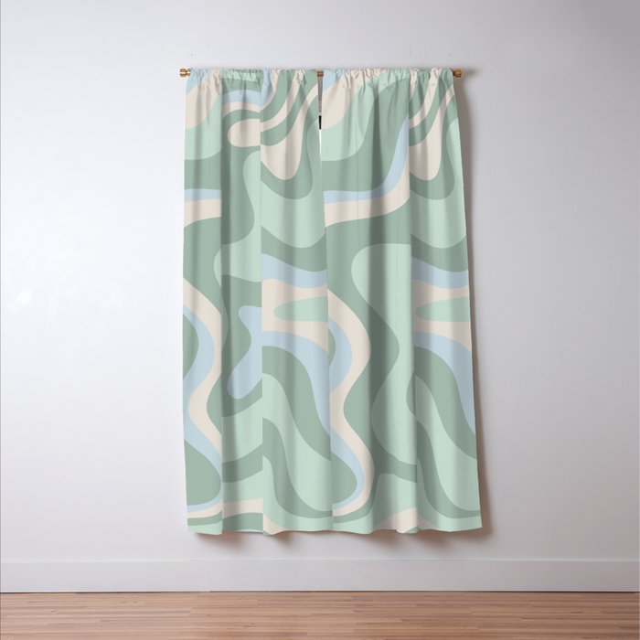 Retro Liquid Swirl Abstract Pattern Celadon Mint Green Baby Blue Beige  Window Curtain Gallery Image 3