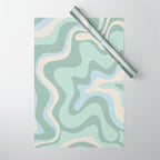 Retro Liquid Swirl Abstract Pattern Celadon Mint Green Baby Blue Beige  Wrapping Paper Gallery Image 1