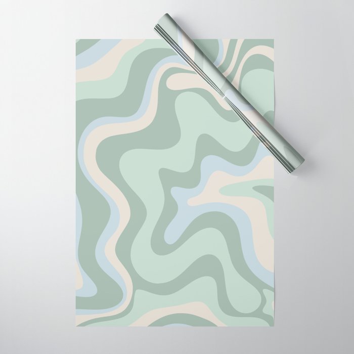 Retro Liquid Swirl Abstract Pattern Celadon Mint Green Baby Blue Beige  Wrapping Paper Gallery Image 1