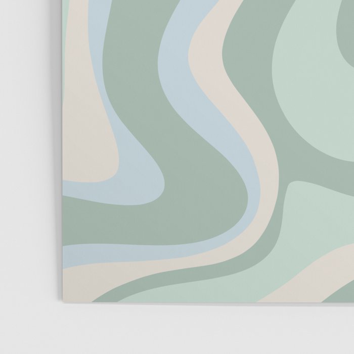Retro Liquid Swirl Abstract Pattern Celadon Mint Green Baby Blue Beige  Poster Gallery Image 3